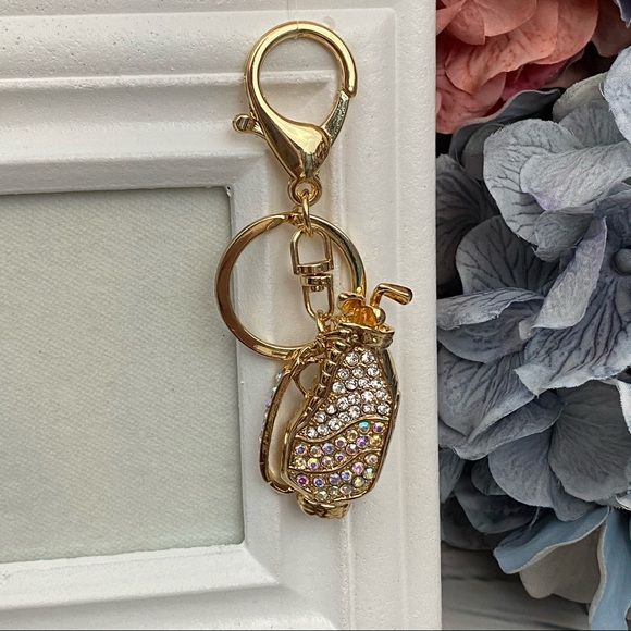 Silver & Iridescent Crystal Golf Bag Keychain Charm - Picture 2 of 16